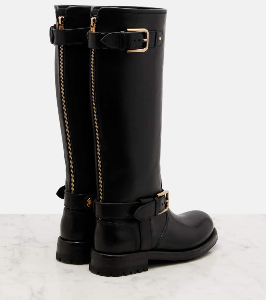 Dolce & Gabbana Calf Leather Biker Boots With Button Detail In Black