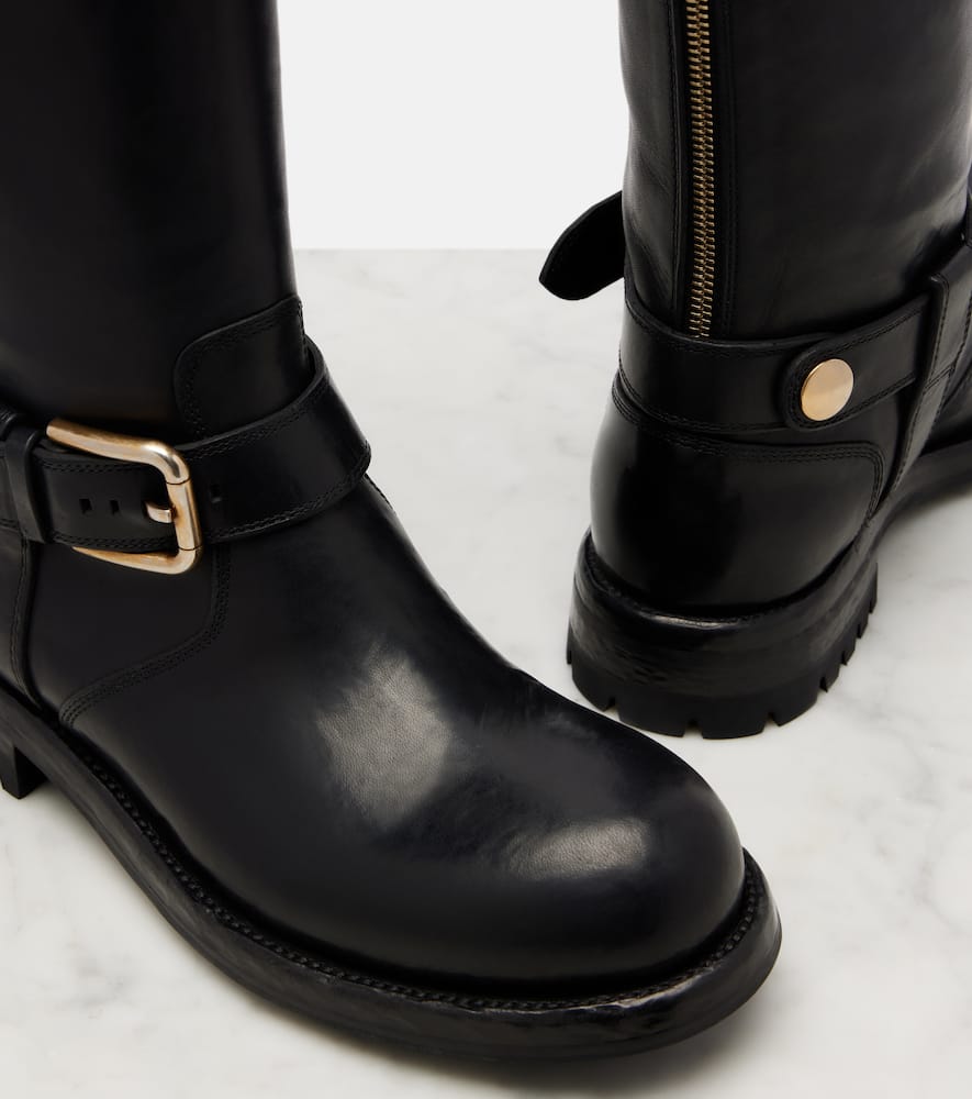 Dolce & Gabbana Calf Leather Biker Boots With Button Detail In Black