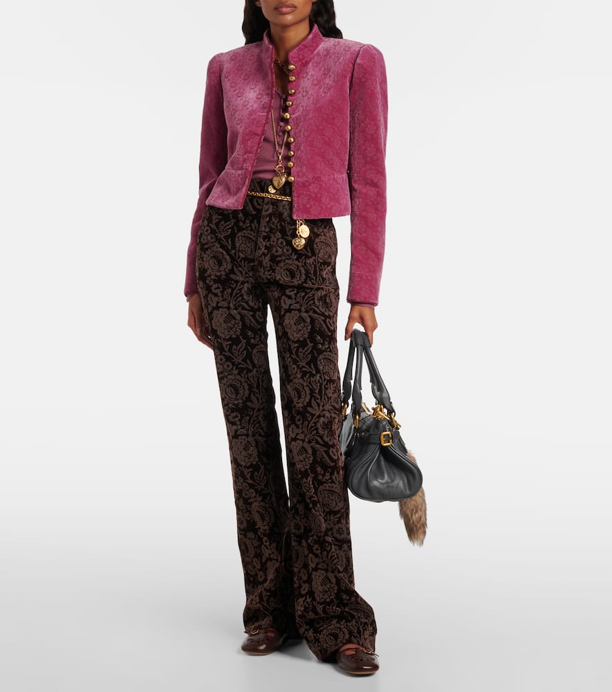 Chloé Floral Cropped Cotton Velvet Jacket In Purple
