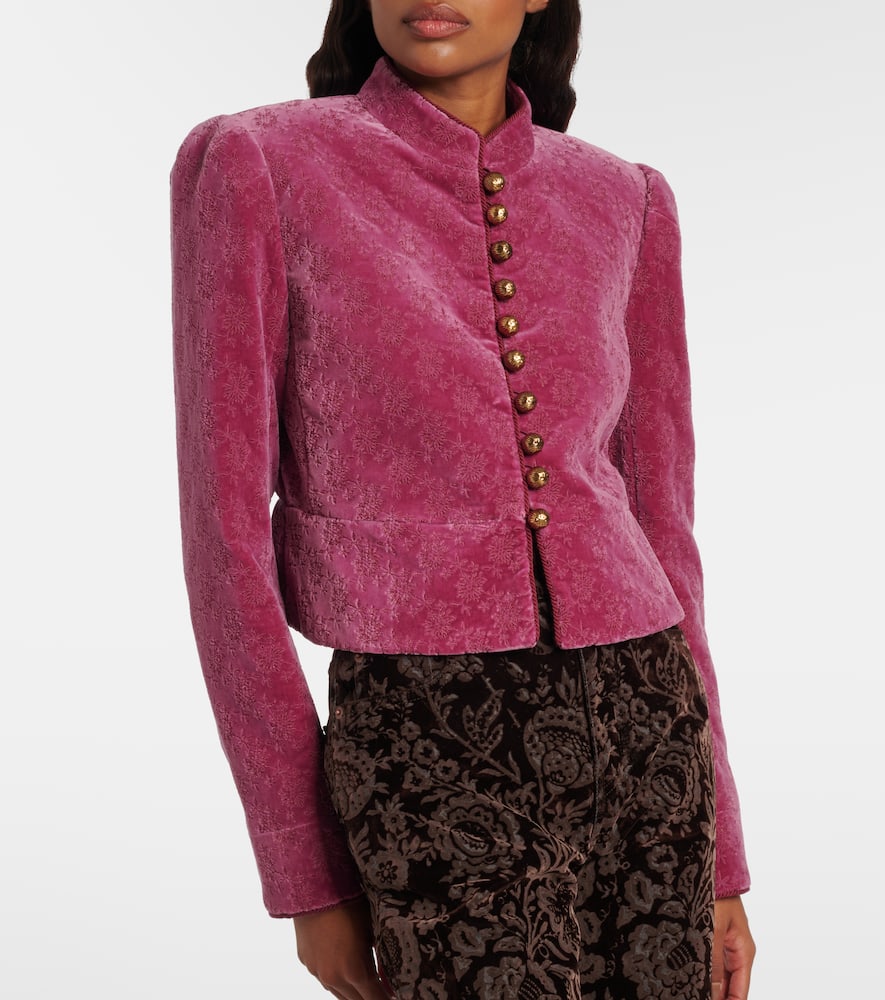 Chloé Floral Cropped Cotton Velvet Jacket In Purple