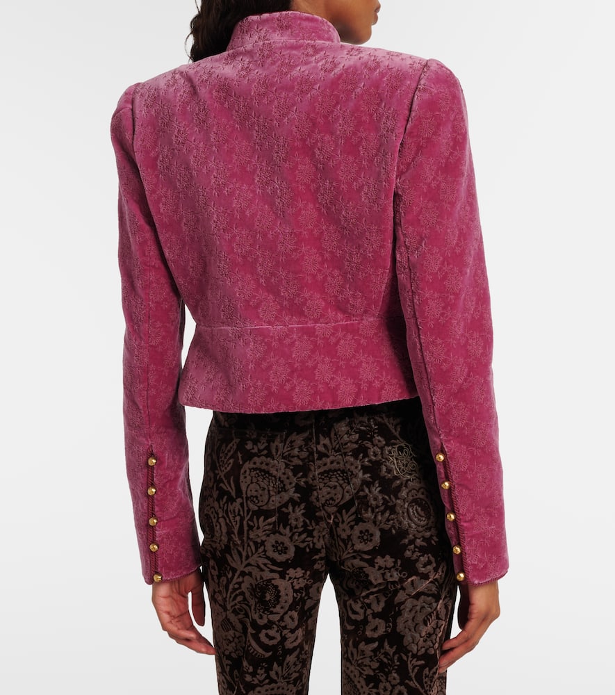 Chloé Floral Cropped Cotton Velvet Jacket In Purple