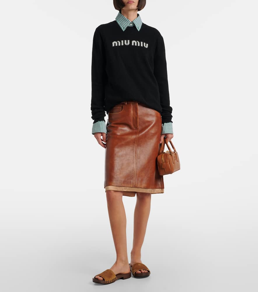 Miu Miu Logo Wool And Cashmere Sweater In Black