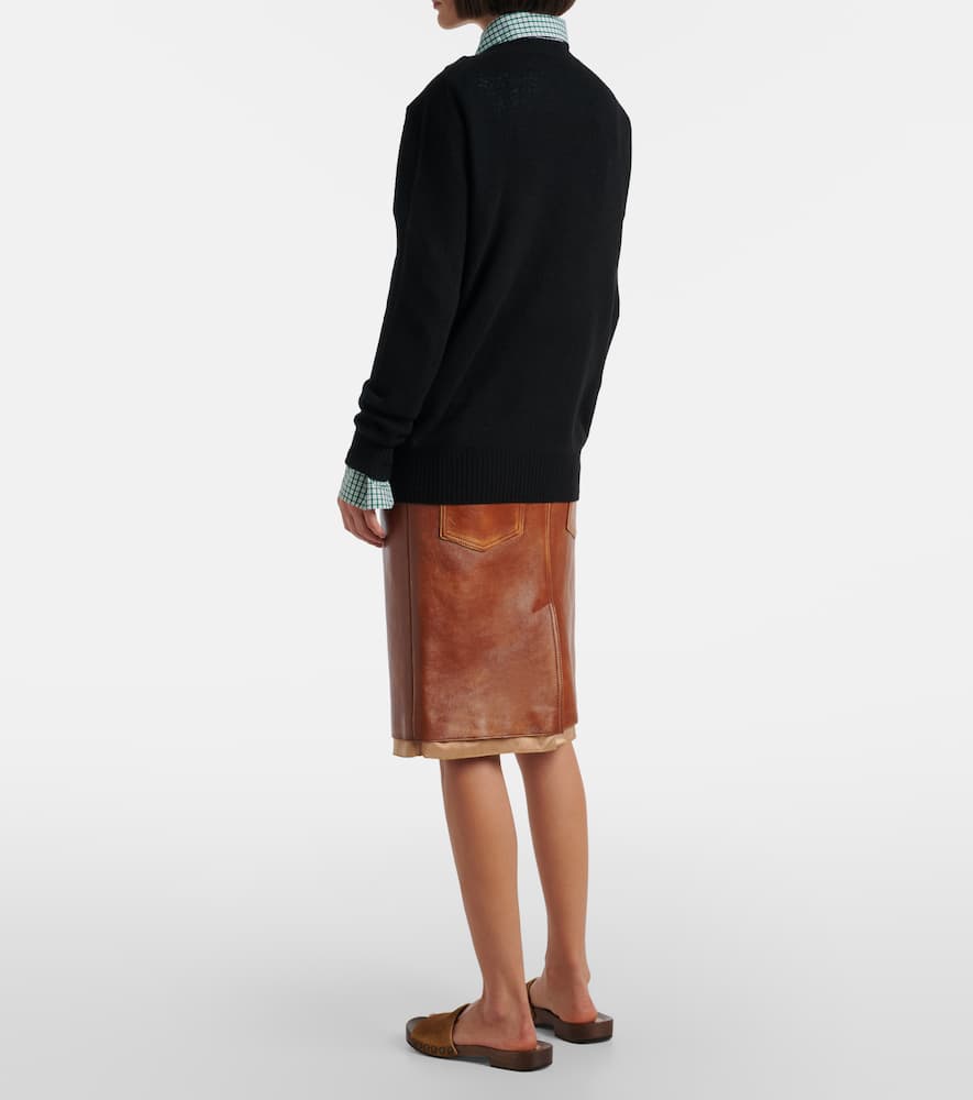 Miu Miu Logo Wool And Cashmere Sweater In Black