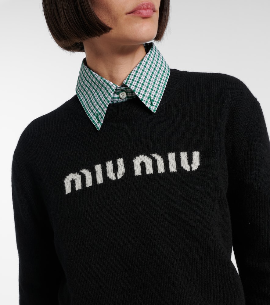 Miu Miu Logo Wool And Cashmere Sweater In Black