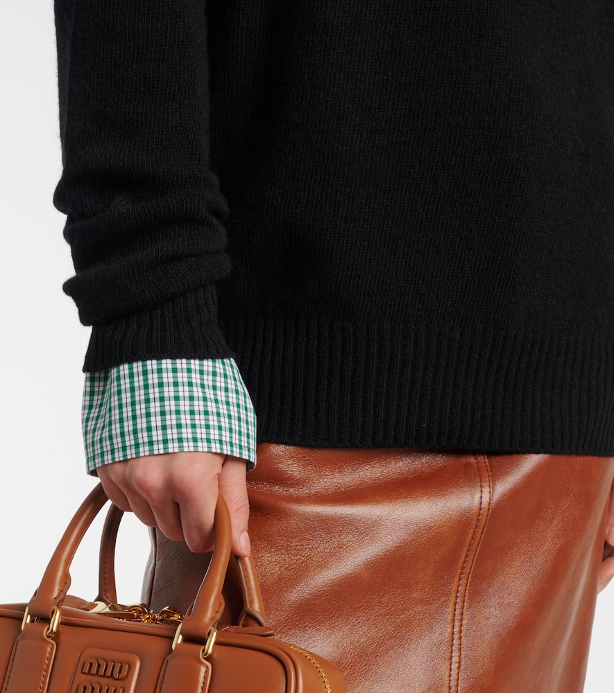 Miu Miu Logo Wool And Cashmere Sweater In Black