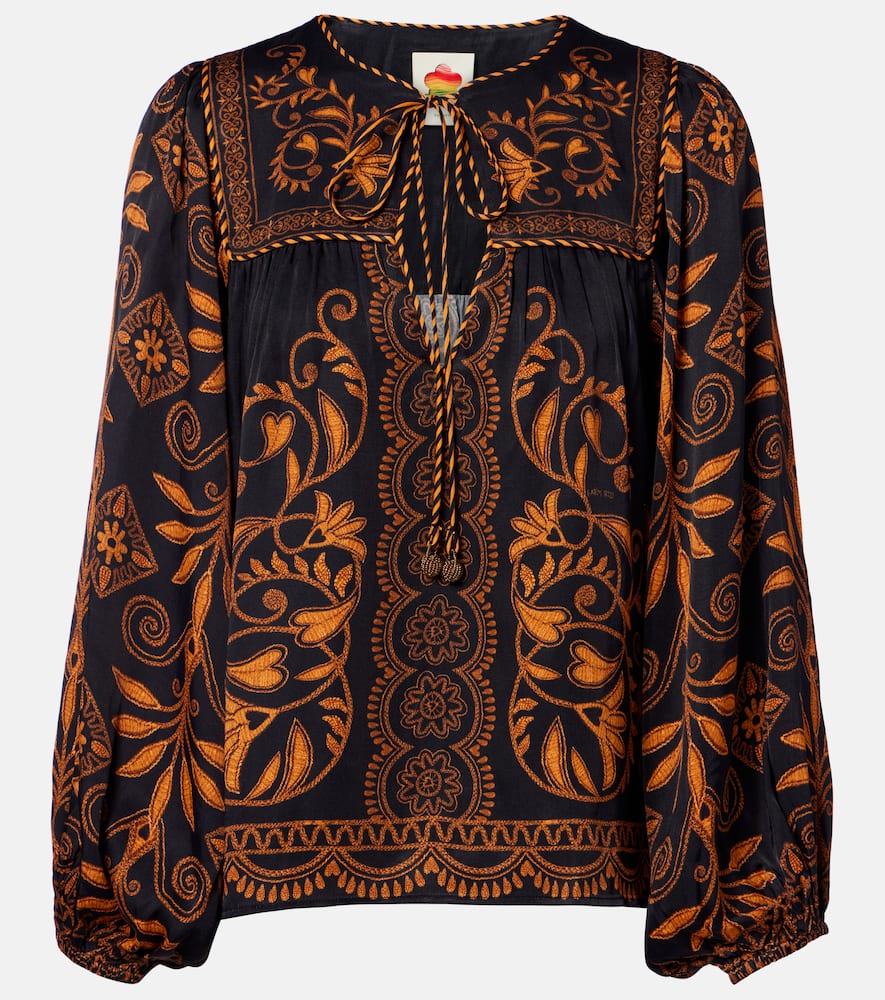 Farm Rio Cornely Ainika Blouse In Black