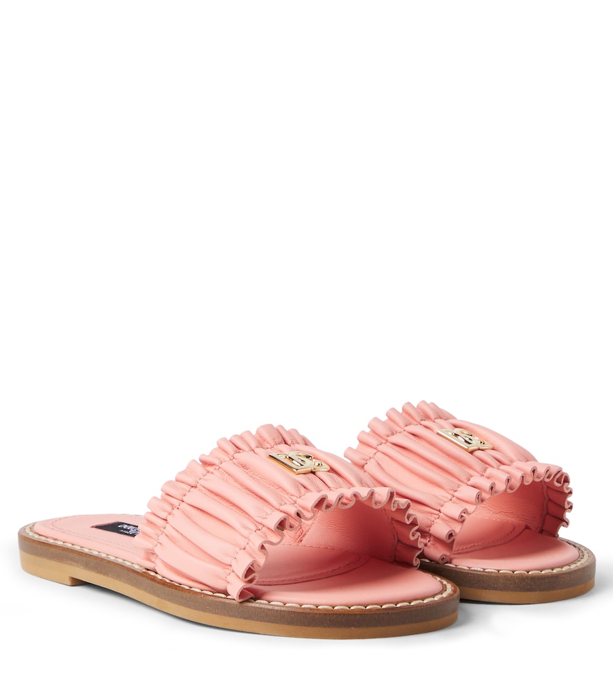 Dolce&Gabbana Kids Pink Dg Ruched Leather Slides UK Size 12.5 - Mytheresa