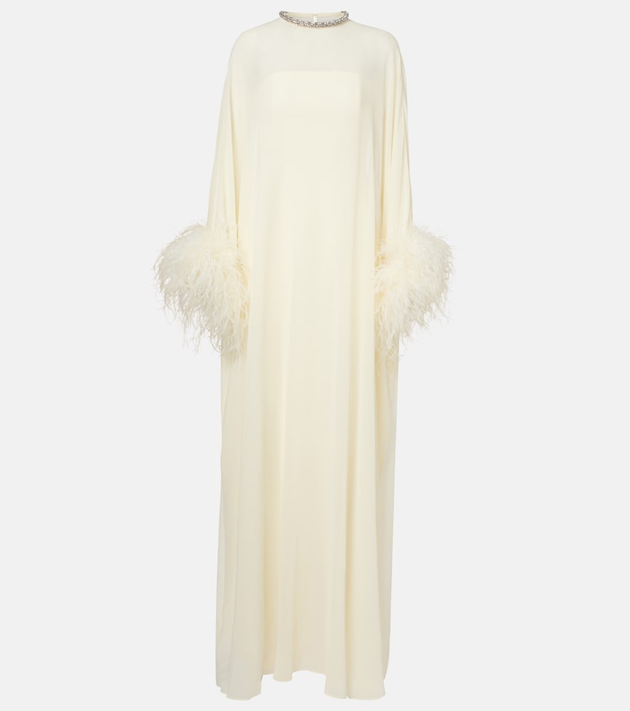 Roland Mouret Feather-trimmed caped silk chiffon gown