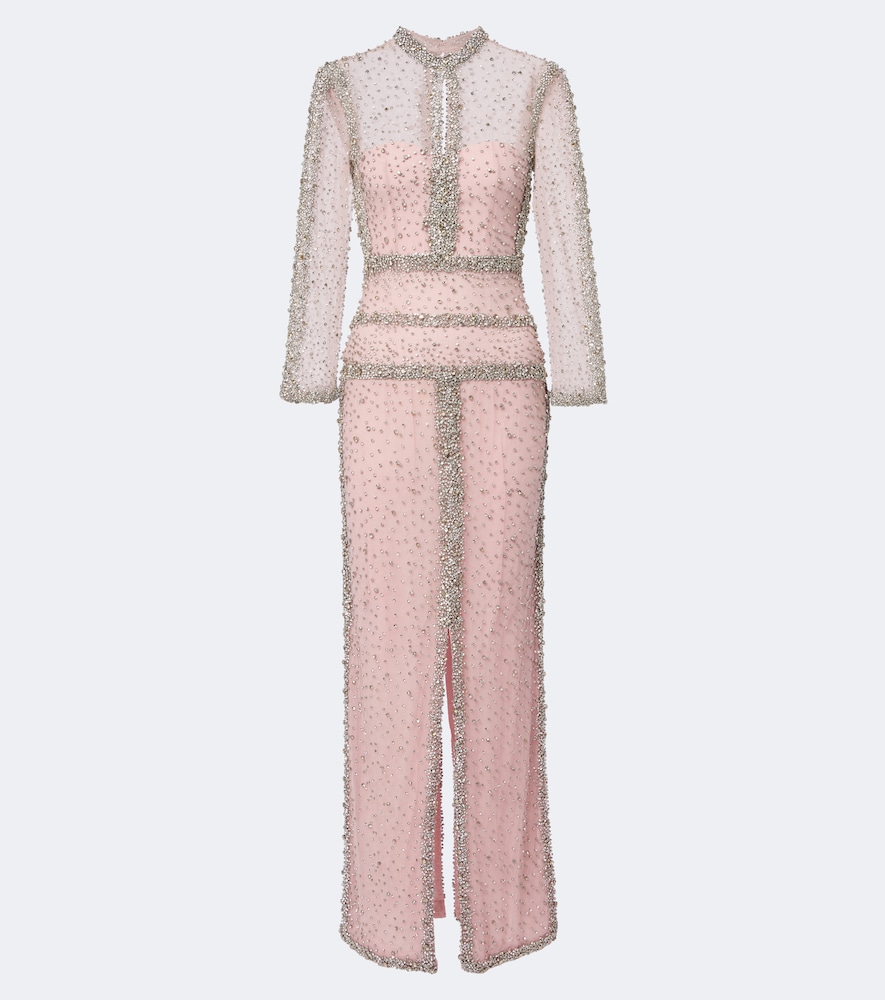 Costarellos Belina Embellished Tulle Gown In Rosa