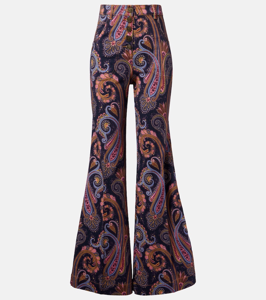 Etro Paisley Cotton-blend Flared Pants In Multi