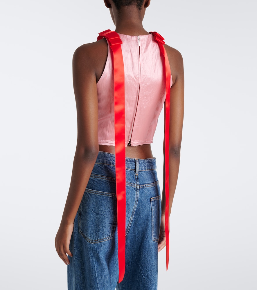 Bow-Detail Embellished Satin Crop Top