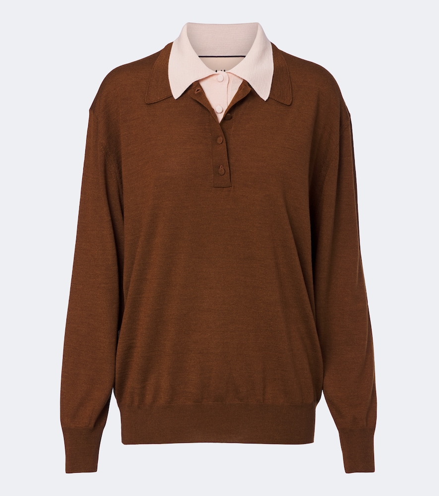Plan C Layered Wool And Silk Polo Sweater In Brown