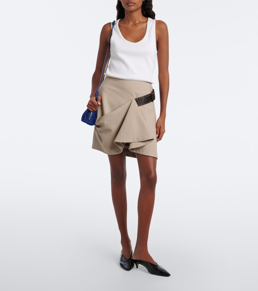 Intrecciato Belted Draped Wool Miniskirt