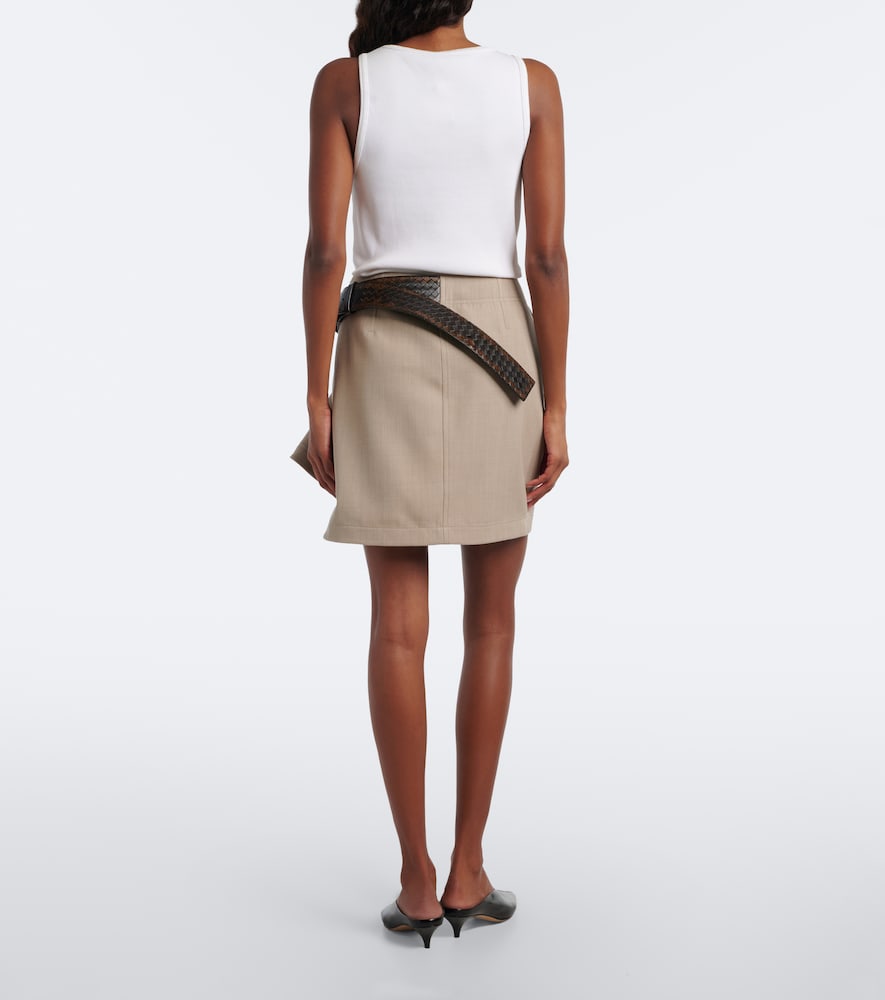 Intrecciato Belted Draped Wool Miniskirt