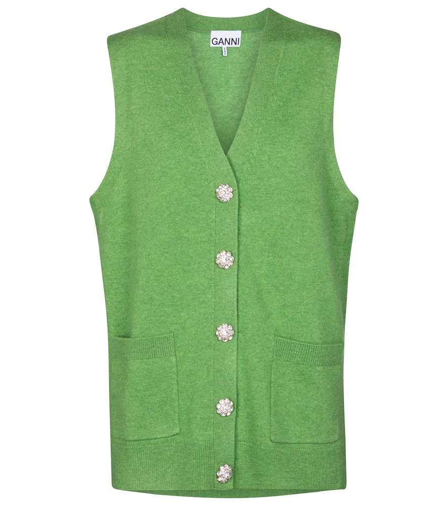 green sleeveless cardigan