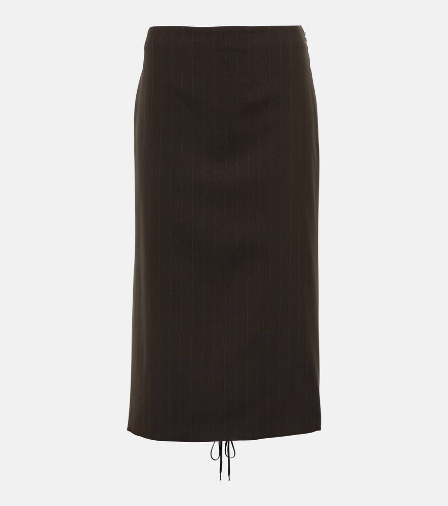 Jean Paul Gaultier X Lotta Volkova Brown Pinstripe Wool Midi Skirt In Brown/ecru