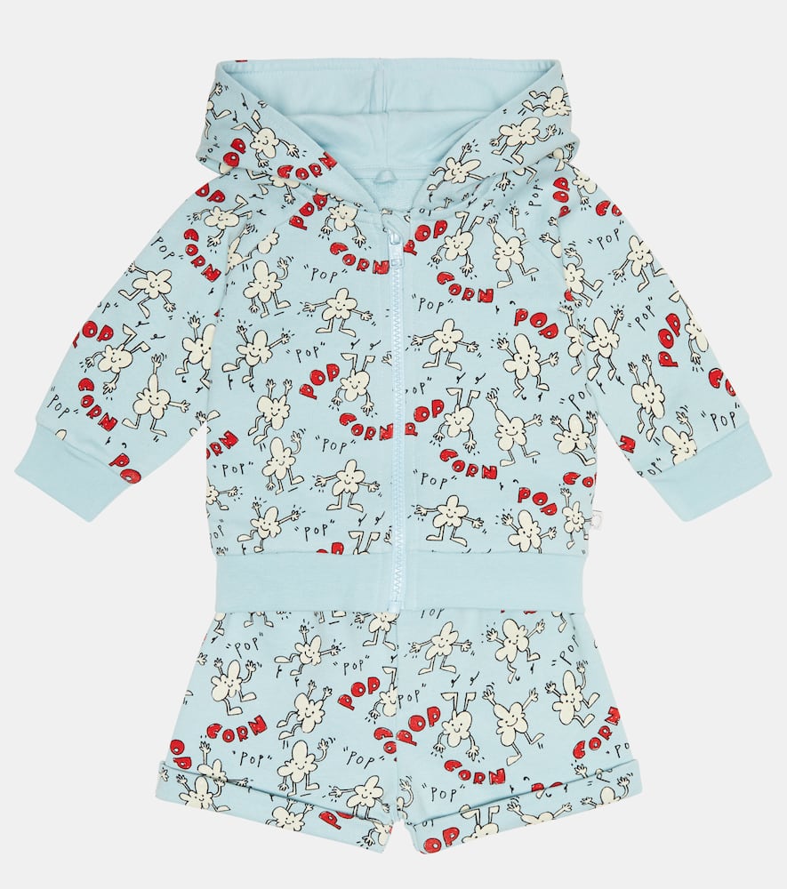 STELLA MCCARTNEY BABY PRINTED COTTON HOODIE AND SHORTS SET