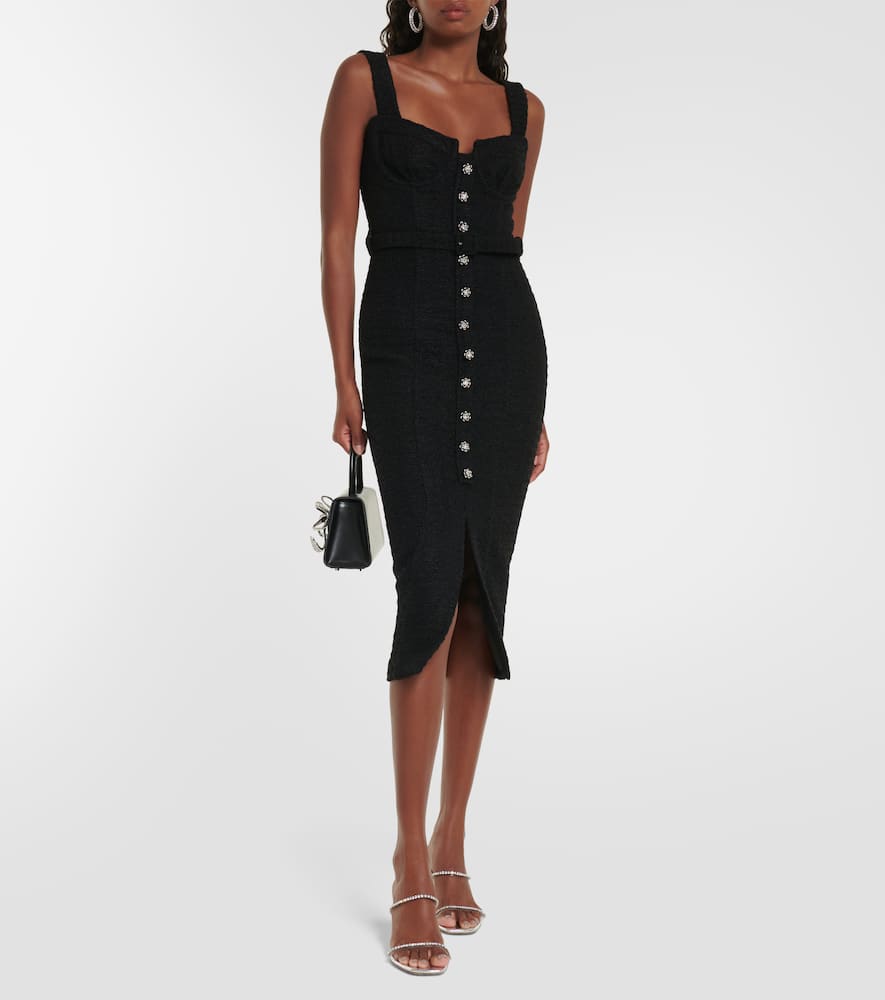 Self-portrait Belted Embellished Bouclé-tweed Midi Dress In Black