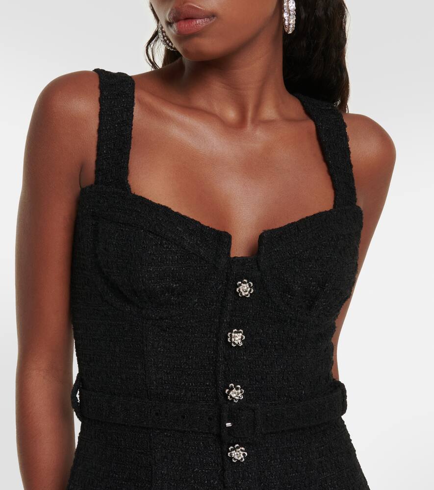 Self-portrait Belted Embellished Bouclé-tweed Midi Dress In Black