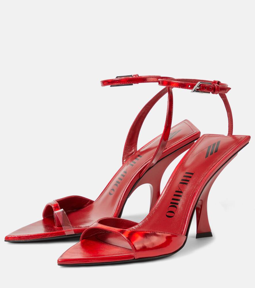 Attico Gg Mismatched 85 Metallic Sandals In Red