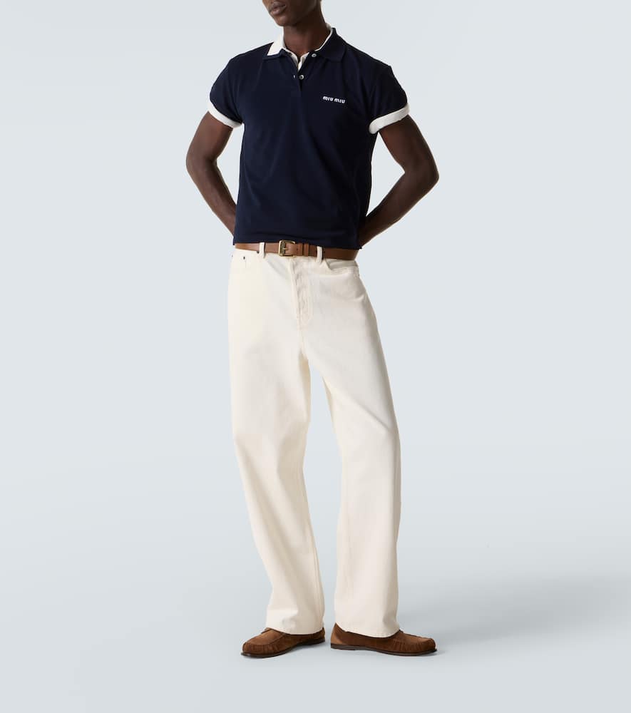 Miu Miu Logo Cotton Piqué Polo Shirt In Blue