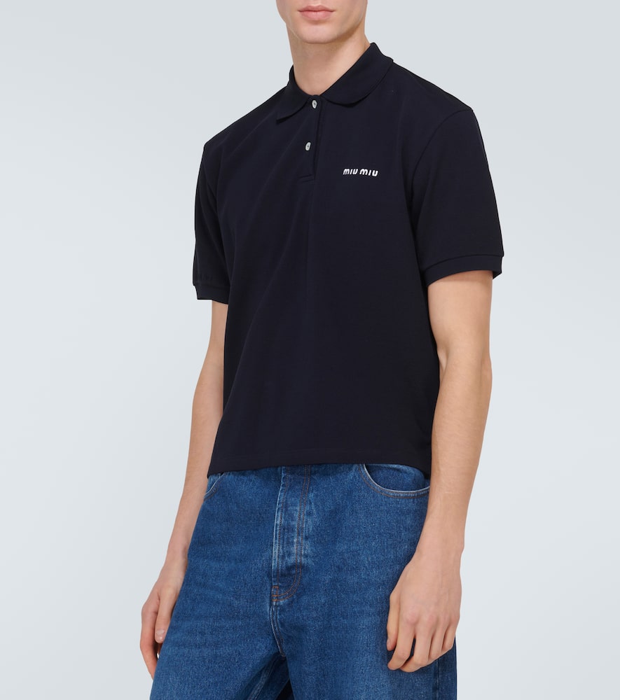 Miu Miu Logo Cotton Piqué Polo Shirt In Blue