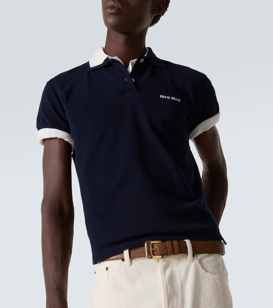 Miu Miu Logo Cotton Piqué Polo Shirt In Blue