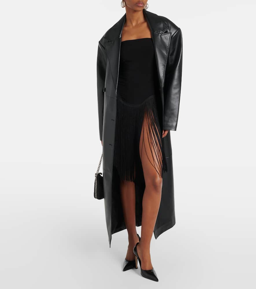 NORMA KAMALI 18" FRINGE BISHOP STRAPLESS MINIDRESS