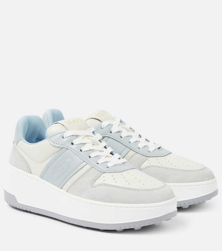 Tod's Leather-trimmed Sneakers In Grey