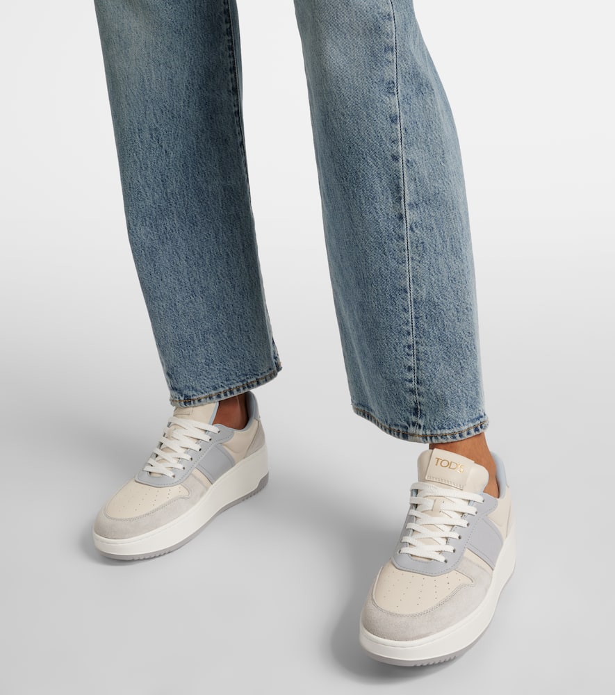 Tod's Leather-trimmed Sneakers In Grey