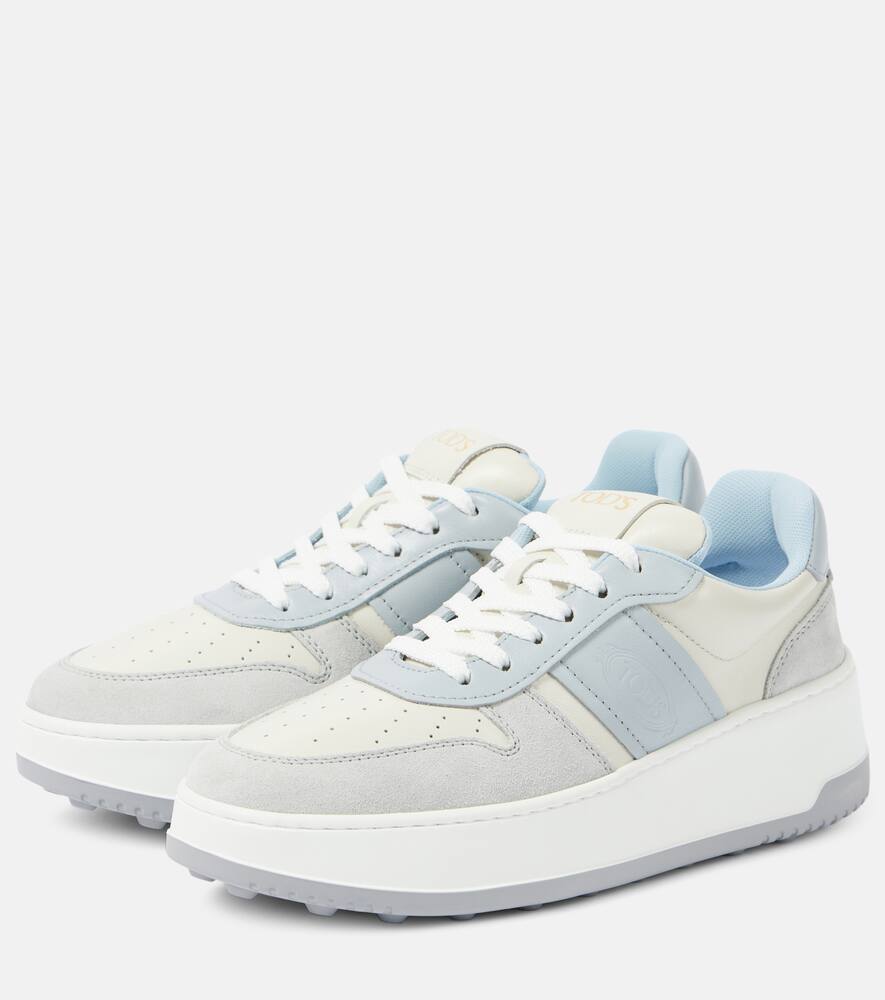 Tod's Leather-trimmed Sneakers In Grey