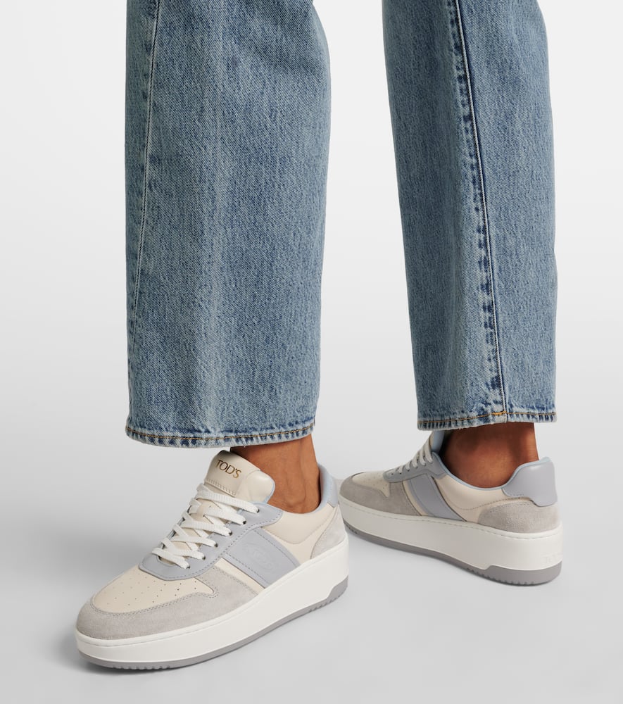 Tod's Leather-trimmed Sneakers In Grey