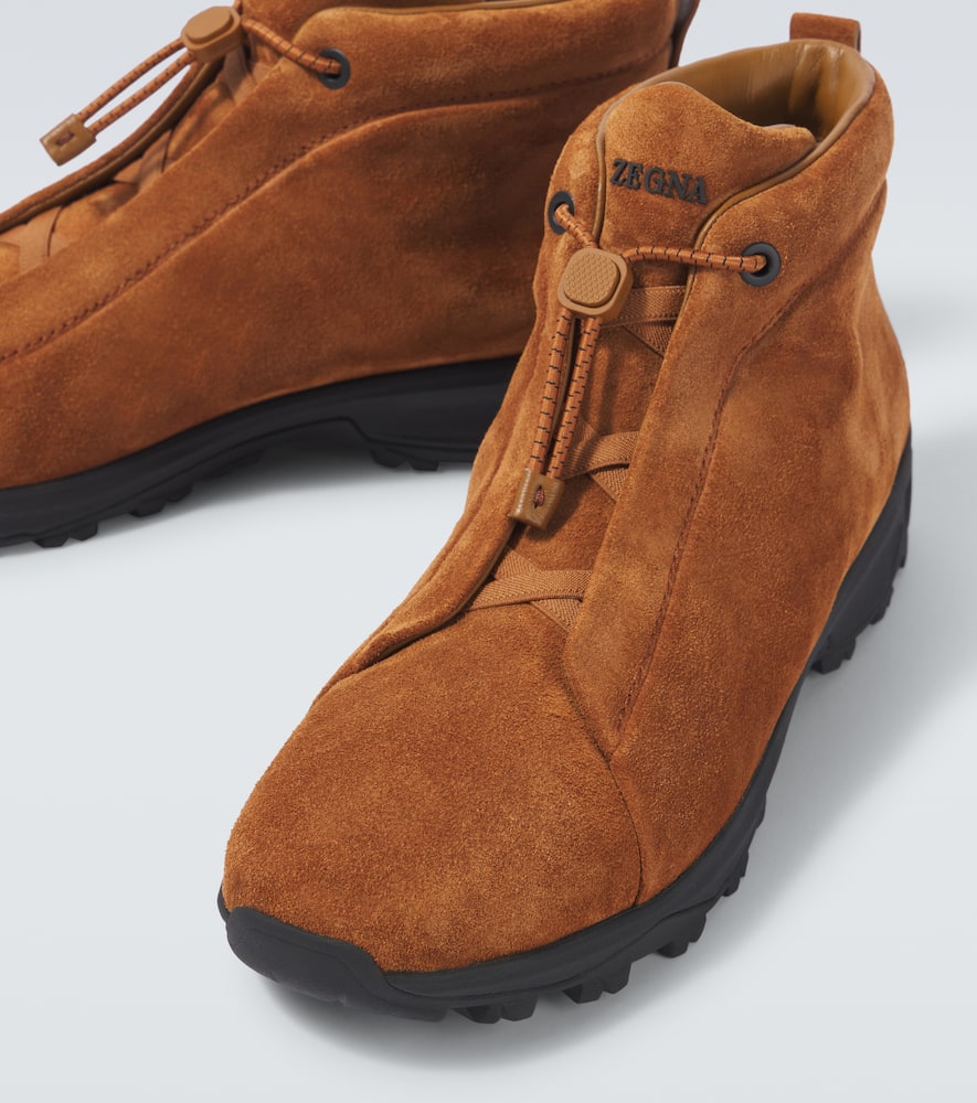 Zegna Triple Stitch Vetta Suede Sneakers In Brown