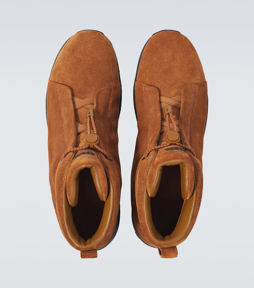 Zegna Triple Stitch Vetta Suede Sneakers In Brown
