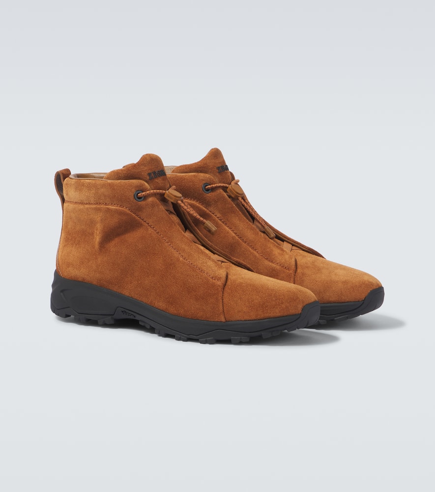 Zegna Triple Stitch Vetta Suede Sneakers In Brown