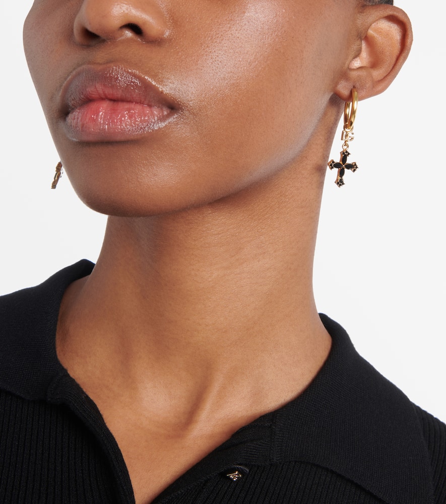 DOLCE & GABBANA DG CROSS EMBELLISHED HOOP EARRINGS