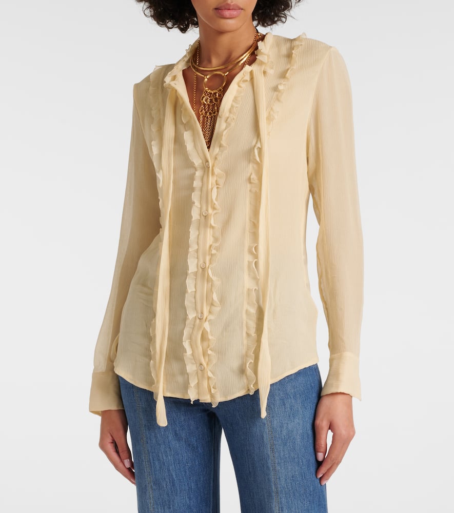 Chloé Ruffled Silk Crêpon Blouse In Beige