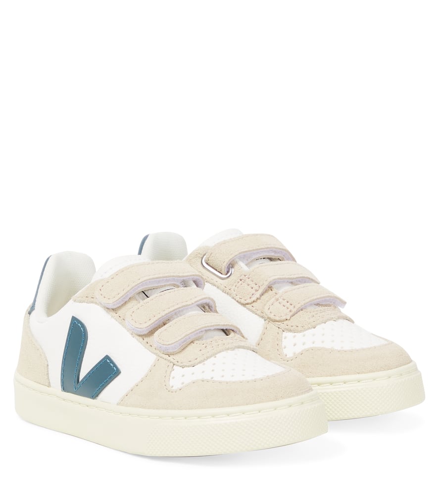 Veja V-10 Suede-trimmed Leather Sneakers In Beige