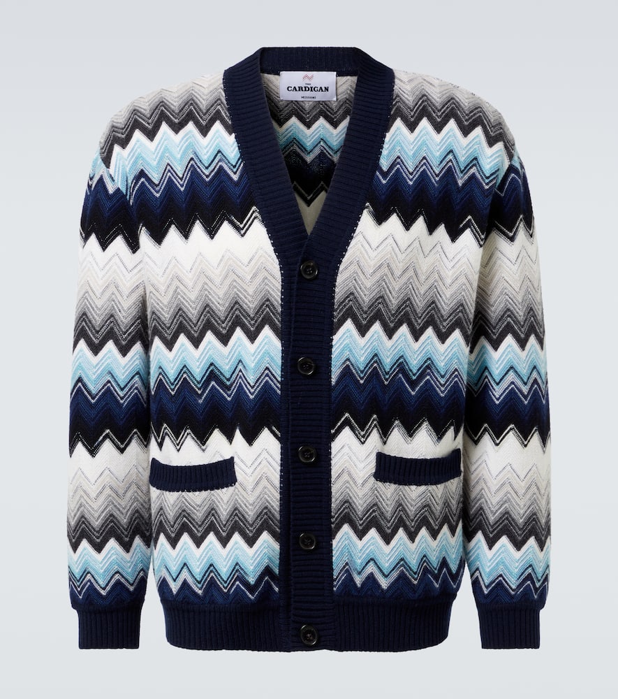 Zigzag wool and cotton cardigan