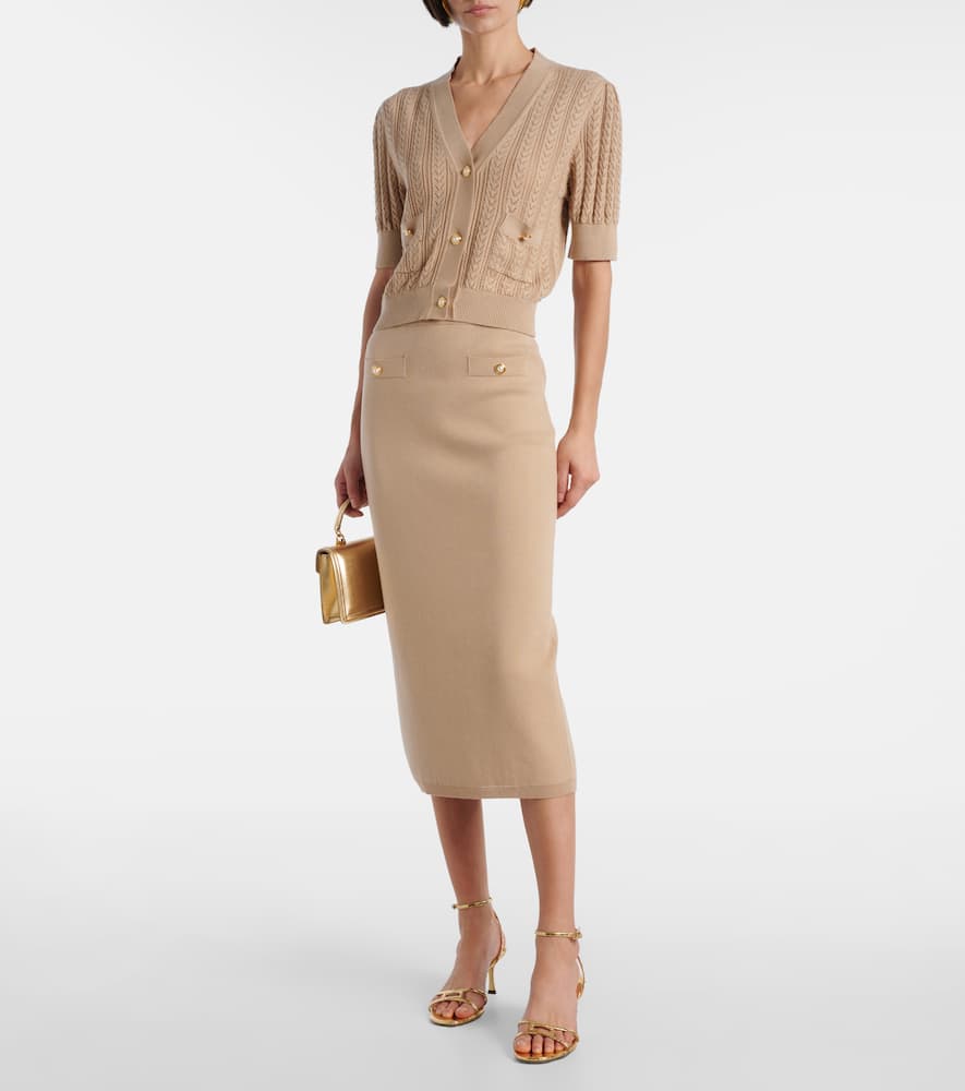 Alessandra Rich Cotton And Cashmere Pencil Skirt In Sand