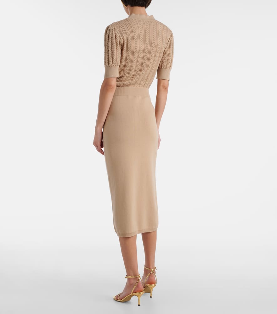 Alessandra Rich Cotton And Cashmere Pencil Skirt In Sand