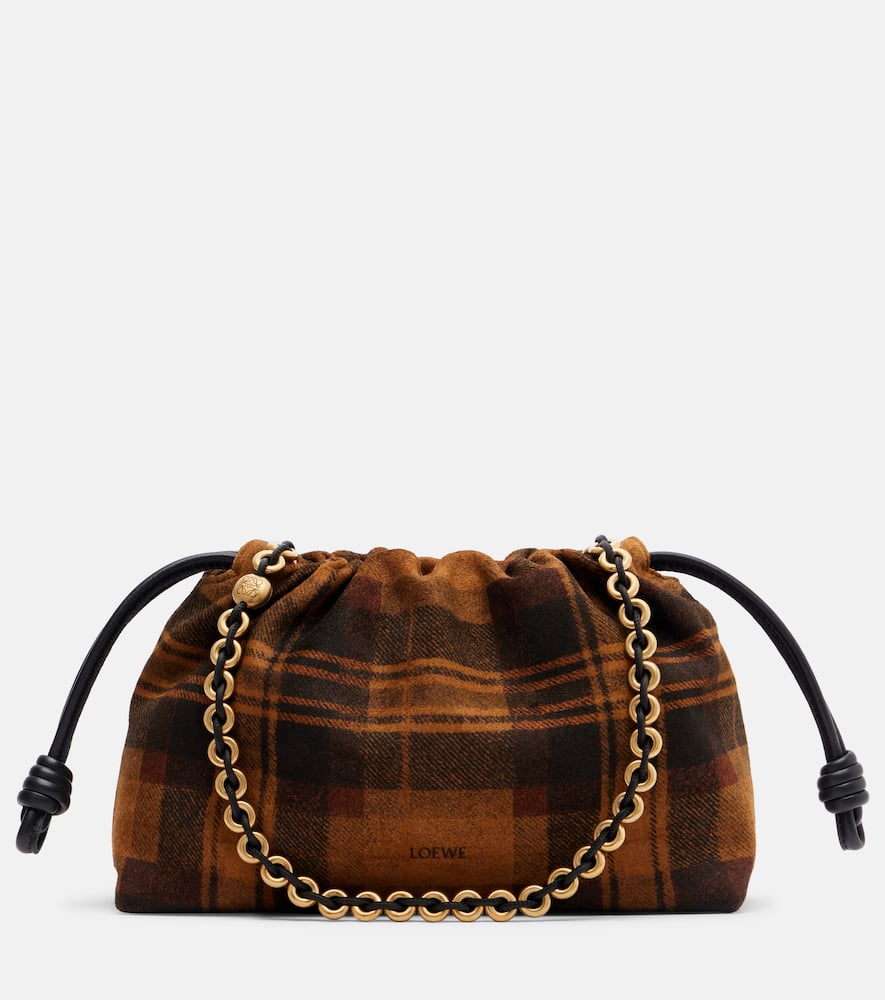 Loewe Flamenco Medium Plaid Suede Clutch In Black