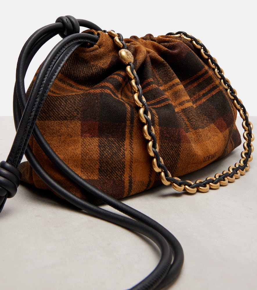 Loewe Flamenco Medium Plaid Suede Clutch In Black