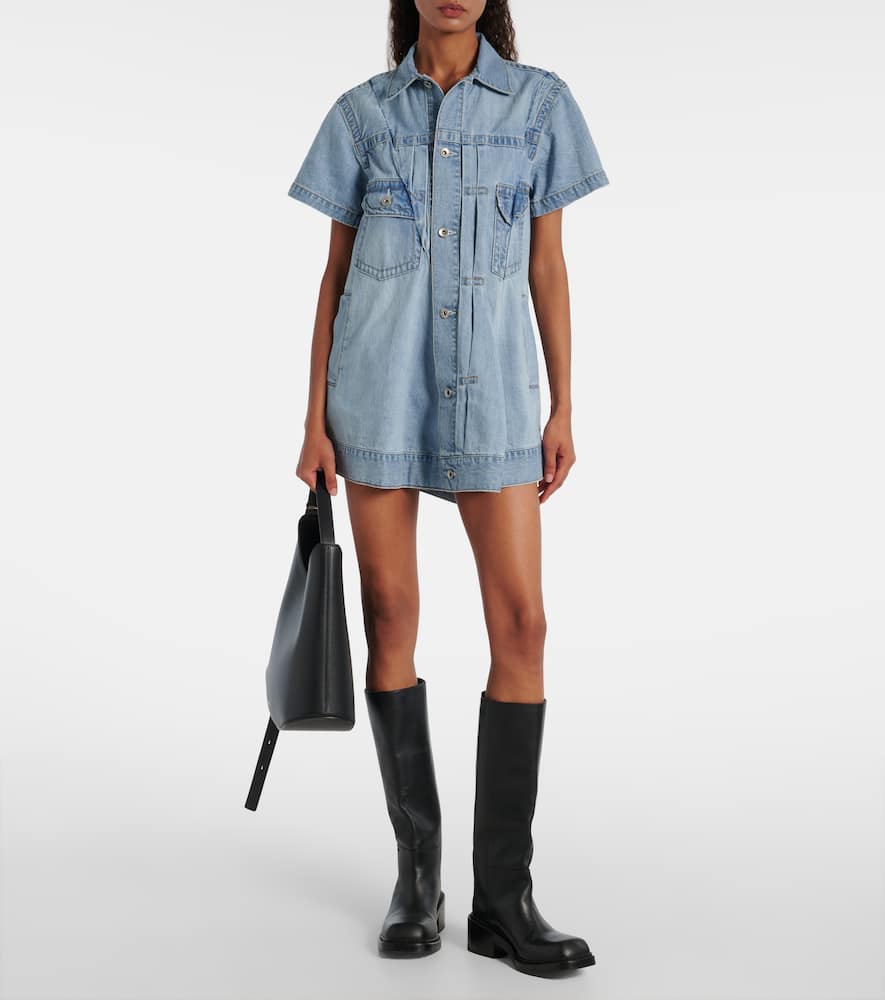 Sacai Deconstructed Denim Minidress In Blue