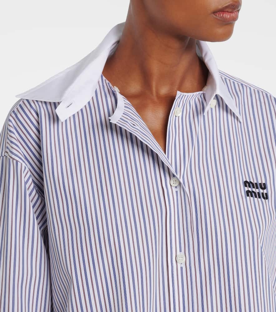 Miu Miu Striped Shirt With Collared Neck And Long Sleeves In Blue