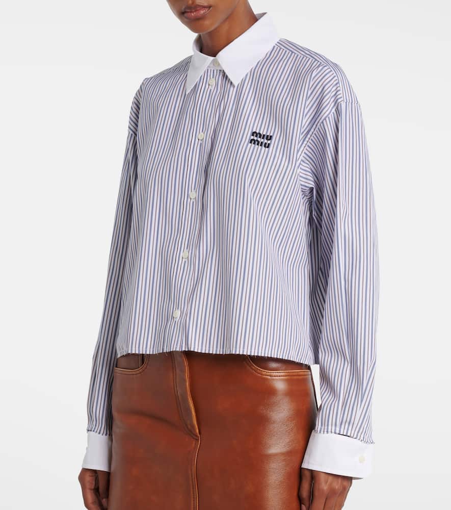 Miu Miu Striped Shirt With Collared Neck And Long Sleeves In Blue