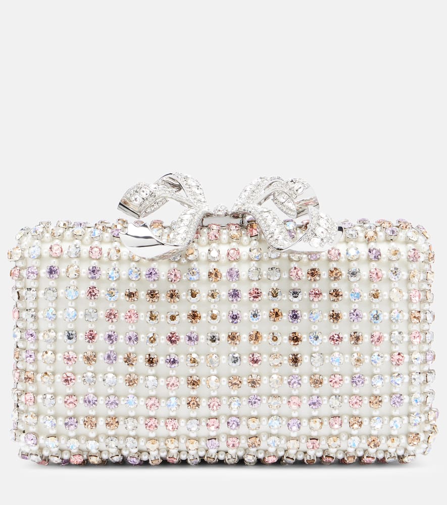 Self-portrait Crystal-embellished Bow-detail Clutch In Multi