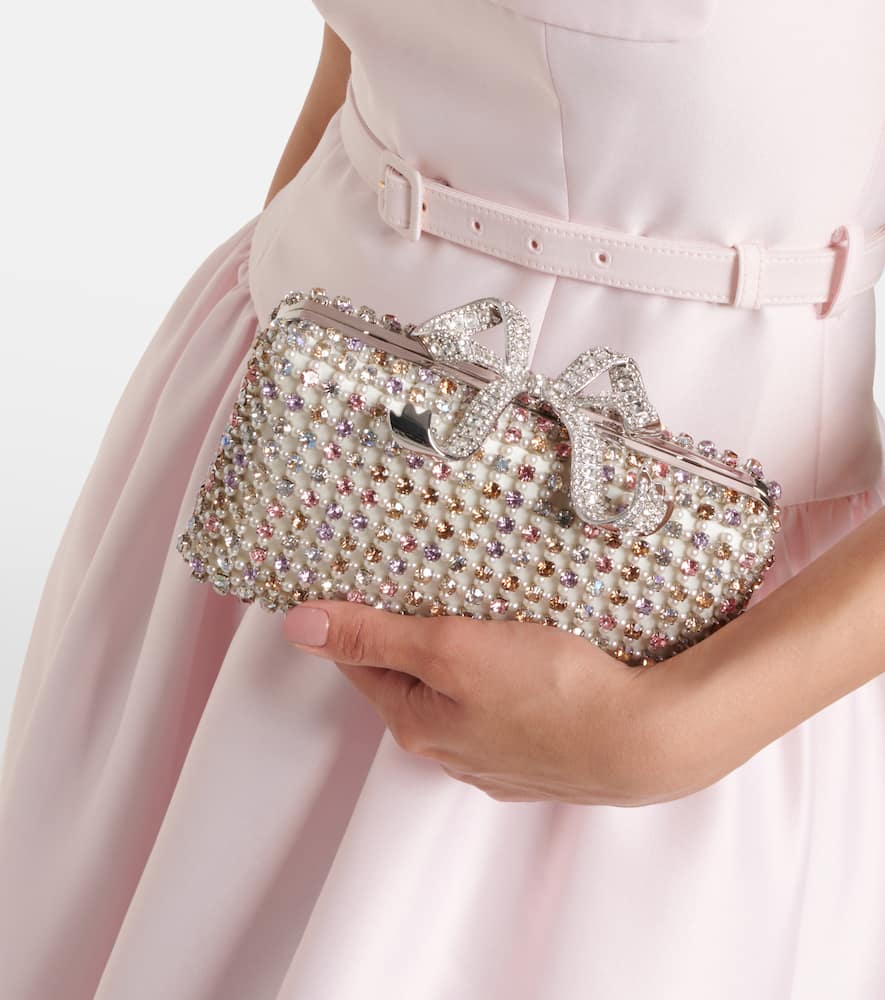 Self-portrait Crystal-embellished Bow-detail Clutch In Multi