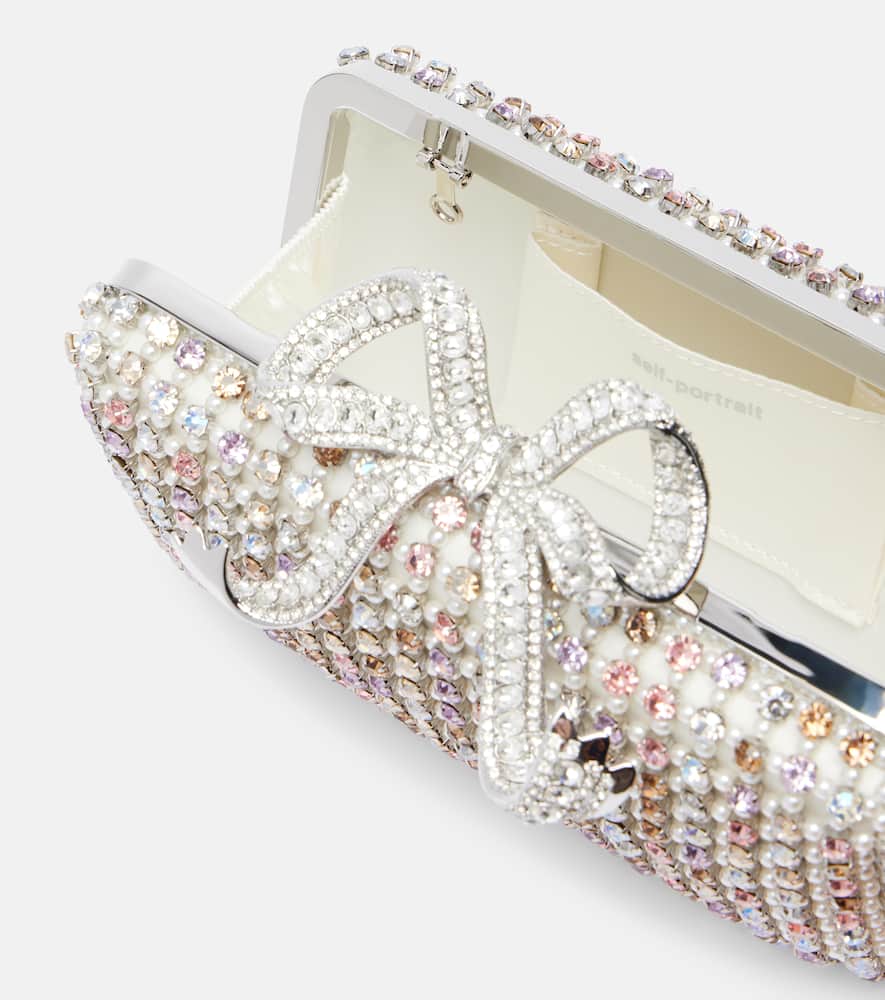 Self-portrait Crystal-embellished Bow-detail Clutch In Multi