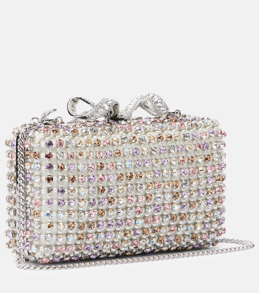 Self-portrait Crystal-embellished Bow-detail Clutch In Multi